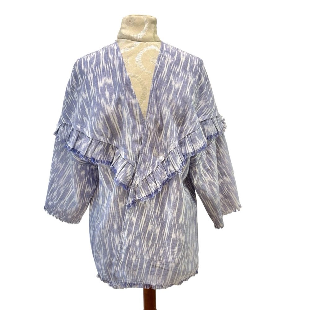 Anthropologie Open Front Kimono Cover Up Top Blue White Fringe NWT One Size Boho